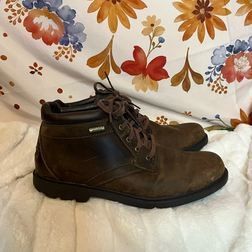 Rockport Mens 10.5M Dark Brown Leather Storm Surge Plain Toe Work A13715 Boots
